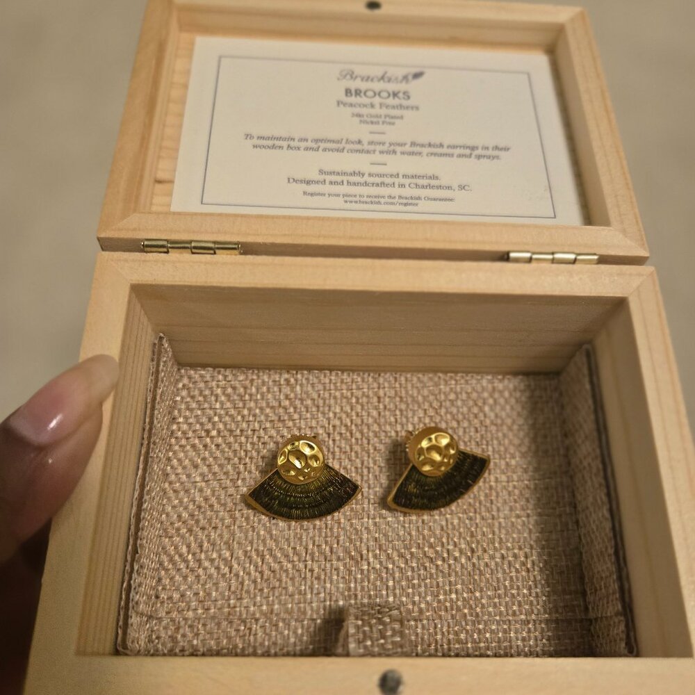 Brackish Brooks Peakcock Feathers 24kt Gold Plated